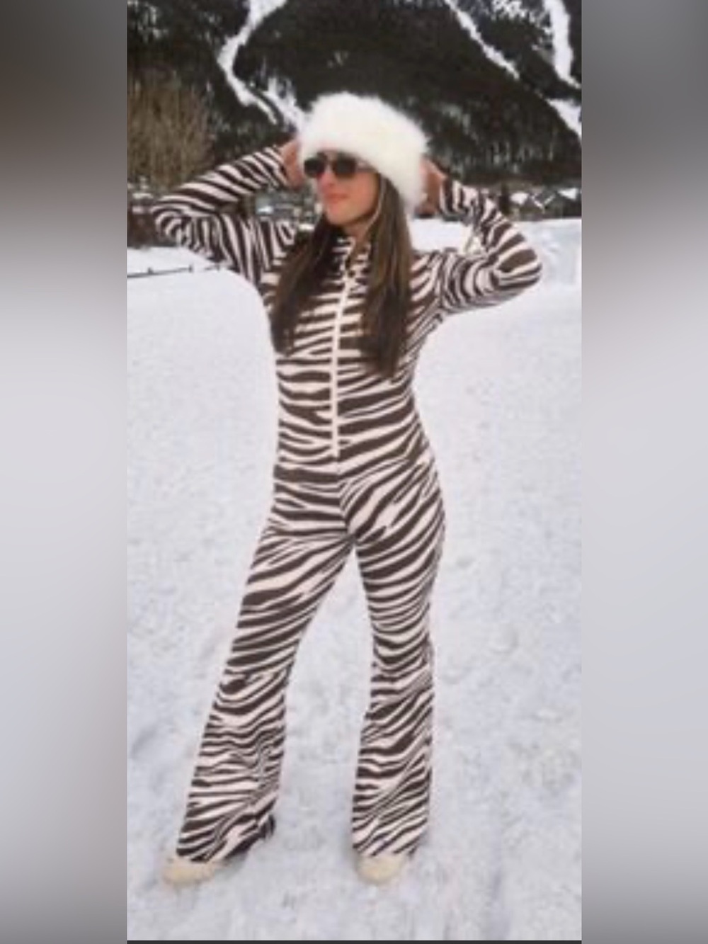 NWT retail $495 size M #CynthiaRowley, “Zebra Print Water Repellent Ski Suit”.